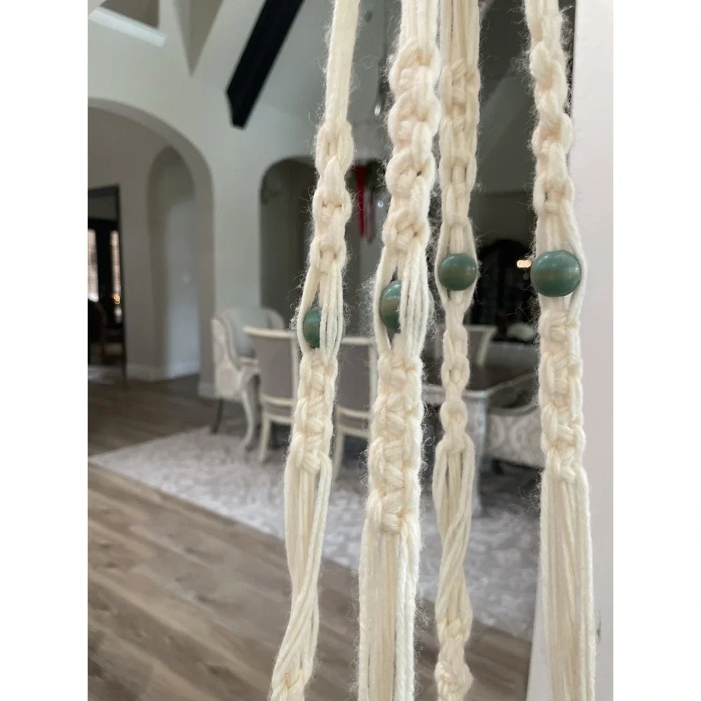 Vtg Handmade Yarn Macrame Plant Hanger Boho Indoor Hanging Lidded Jar Terrarium‎